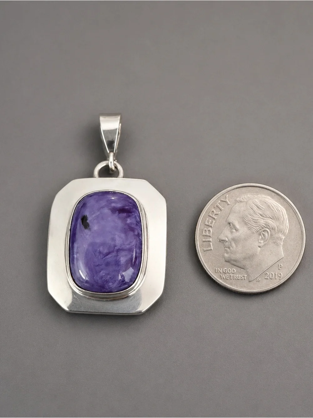 Estate Charoite Sterling Silver Pendant Signed 925 - Picture 4 of 4